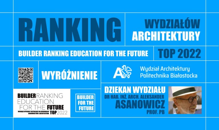 WYRÓŻNIENIE W RANKINGU WYDZIAŁÓW ARCHITEKTURY – BUILDER RANKING EDUCATION FOR THE FUTURE TOP 2022