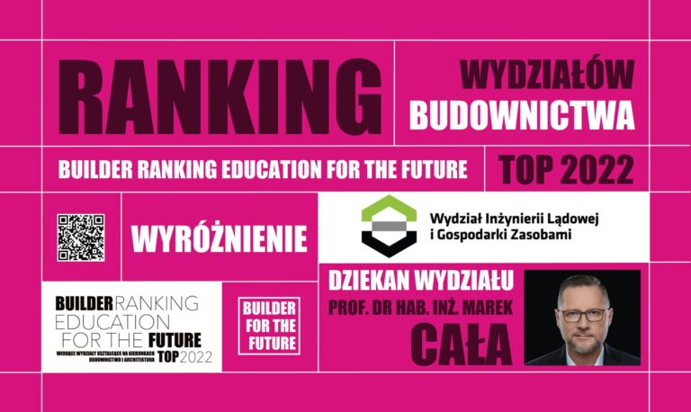 WYRÓŻNIENIE W RANKINGU WYDZIAŁÓW BUDOWNICTWA – BUILDER RANKING EDUCATION FOR THE FUTURE TOP 2022