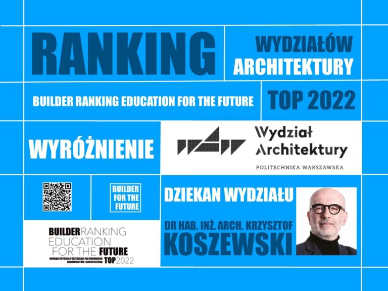 WYRÓŻNIENIE W RANKINGU WYDZIAŁÓW ARCHITEKTURY – BUILDER RANKING EDUCATION FOR THE FUTURE TOP 2022