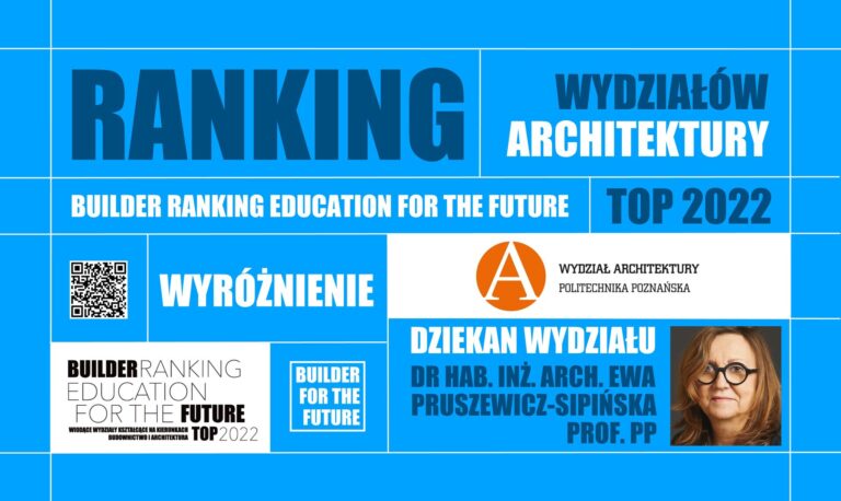 WYRÓŻNIENIE W RANKINGU WYDZIAŁÓW ARCHITEKTURY – BUILDER RANKING EDUCATION FOR THE FUTURE TOP 2022