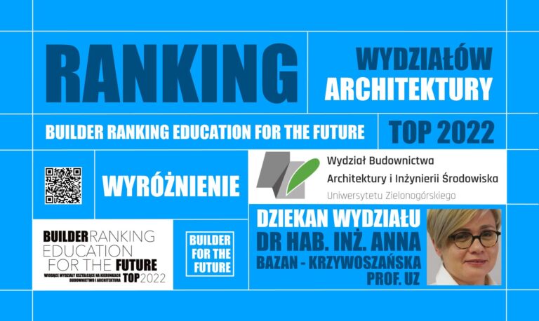 WYRÓŻNIENIE W RANKINGU WYDZIAŁÓW ARCHITEKTURY – BUILDER RANKING EDUCATION FOR THE FUTURE TOP 2022