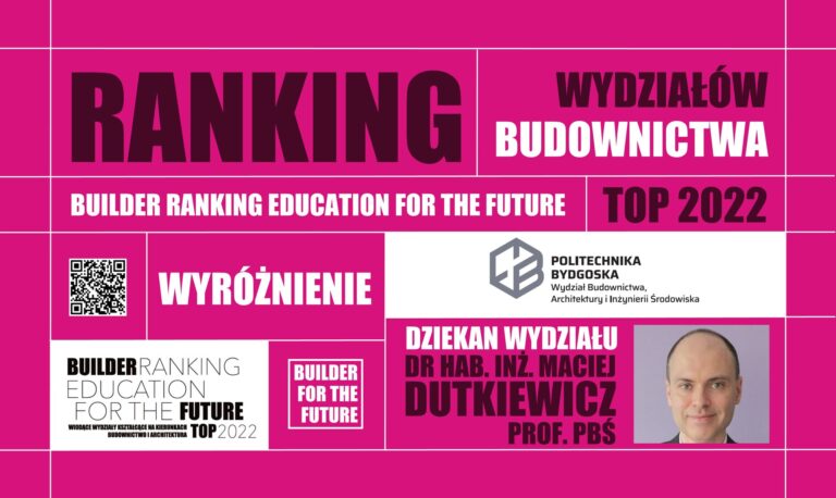 WYRÓŻNIENIE W RANKINGU WYDZIAŁÓW BUDOWNICTWA – BUILDER RANKING EDUCATION FOR THE FUTURE TOP 2022