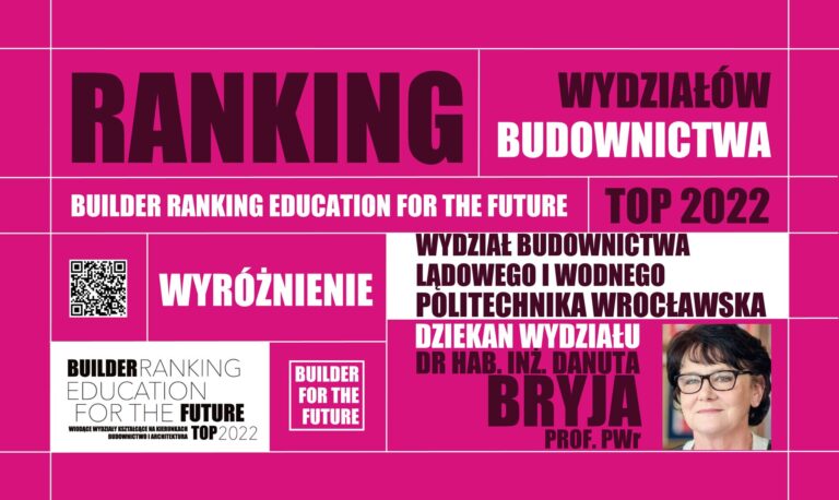 WYRÓŻNIENIE W RANKINGU WYDZIAŁÓW BUDOWNICTWA – BUILDER RANKING EDUCATION FOR THE FUTURE TOP 2022