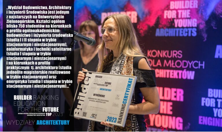 WYRÓŻNIENIE W RANKINGU WYDZIAŁÓW ARCHITEKTURY 2023 – UNIWERSYTET ZIELONOGÓRSKI
