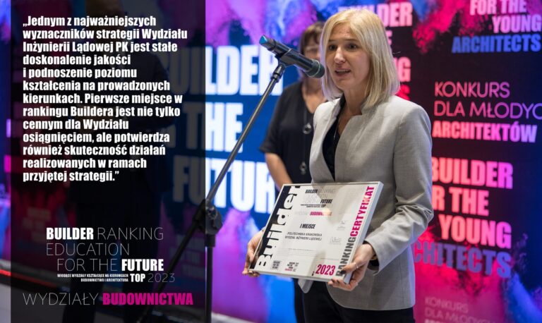 I MIEJSCE W RANKINGU WYDZIAŁÓW BUDOWNICTWA 2023 – POLITECHNIKA KRAKOWSKA
