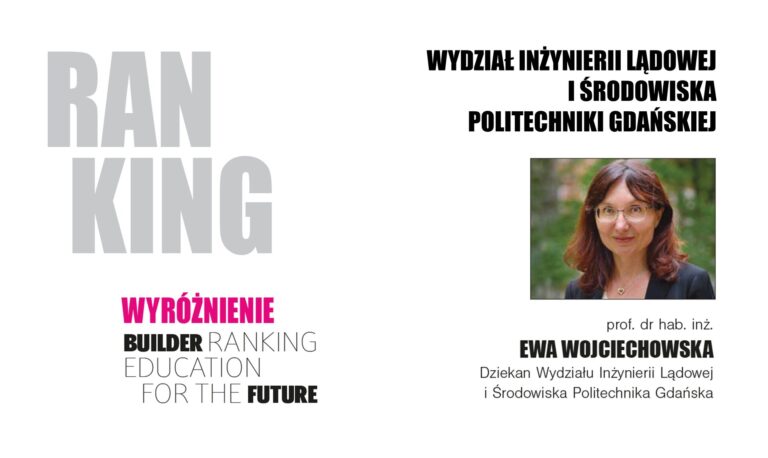 WYRÓŻNIENIE W RANKINGU WYDZIAŁÓW BUDOWNICTWA 2024 – POLITECHNIKA GDAŃSKA