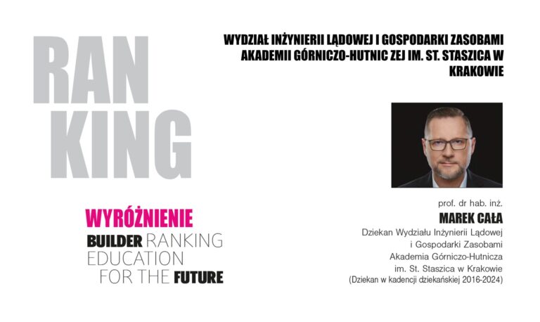 WYRÓŻNIENIE W RANKINGU WYDZIAŁÓW BUDOWNICTWA 2024 – AKADEMIA GÓRNICZO-HUTNICZNA W KRAKOWIE