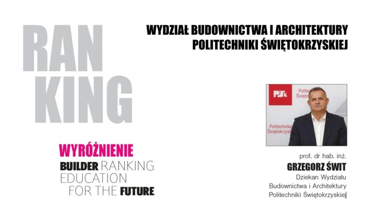WYRÓŻNIENIE W RANKINGU WYDZIAŁÓW BUDOWNICTWA 2024 – POLITECHNIKA ŚWIĘTOKRZYSKA