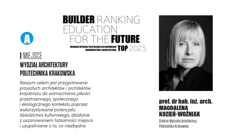 I MIEJSCE W RANKINGU WYDZIAŁÓW ARCHITEKTURY 2025 – POLITECHNIKA KRAKOWSKA