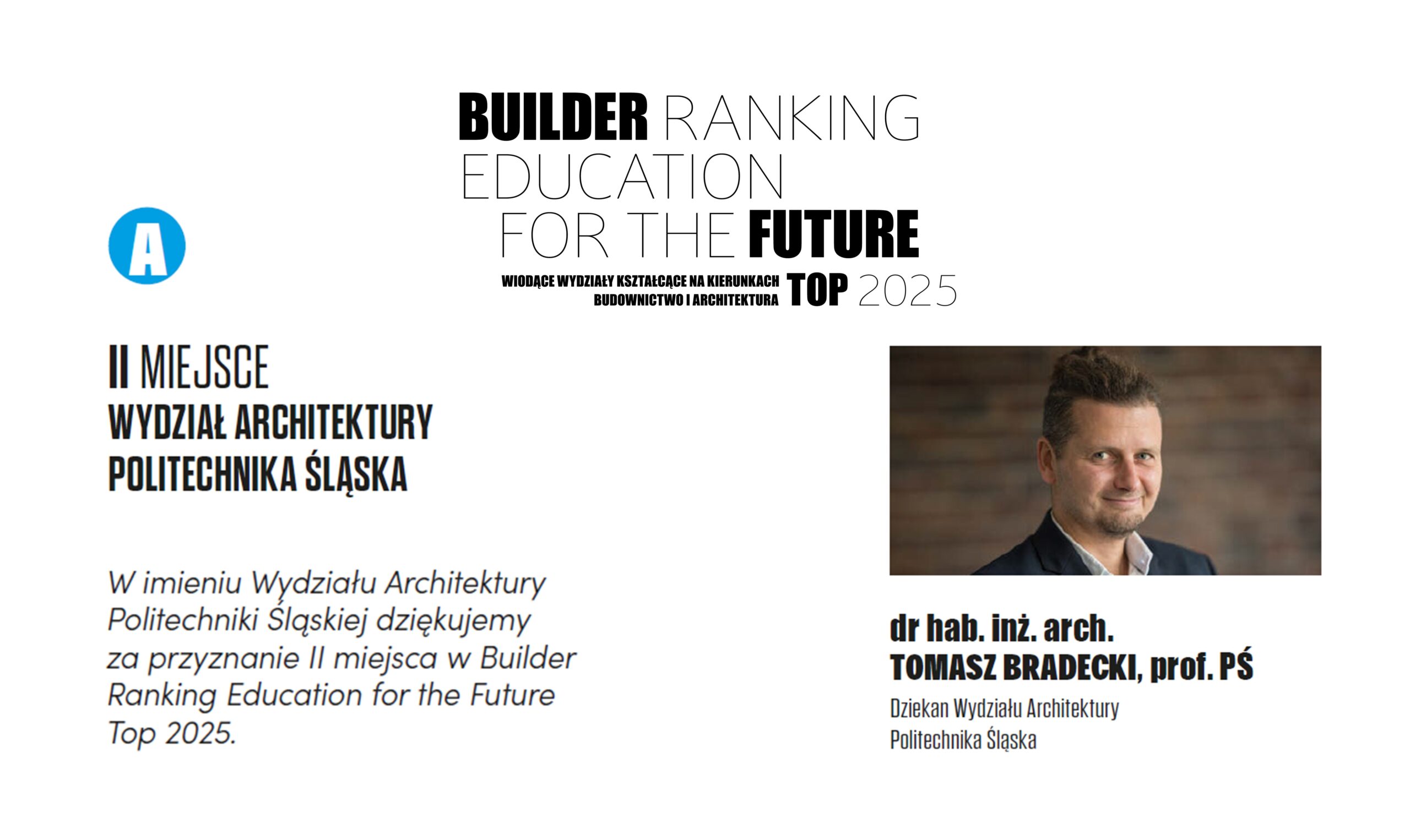 II MIEJSCE W RANKINGU WYDZIAŁÓW ARCHITEKTURY 2025 – POLITECHNIKA ŚLĄSKA