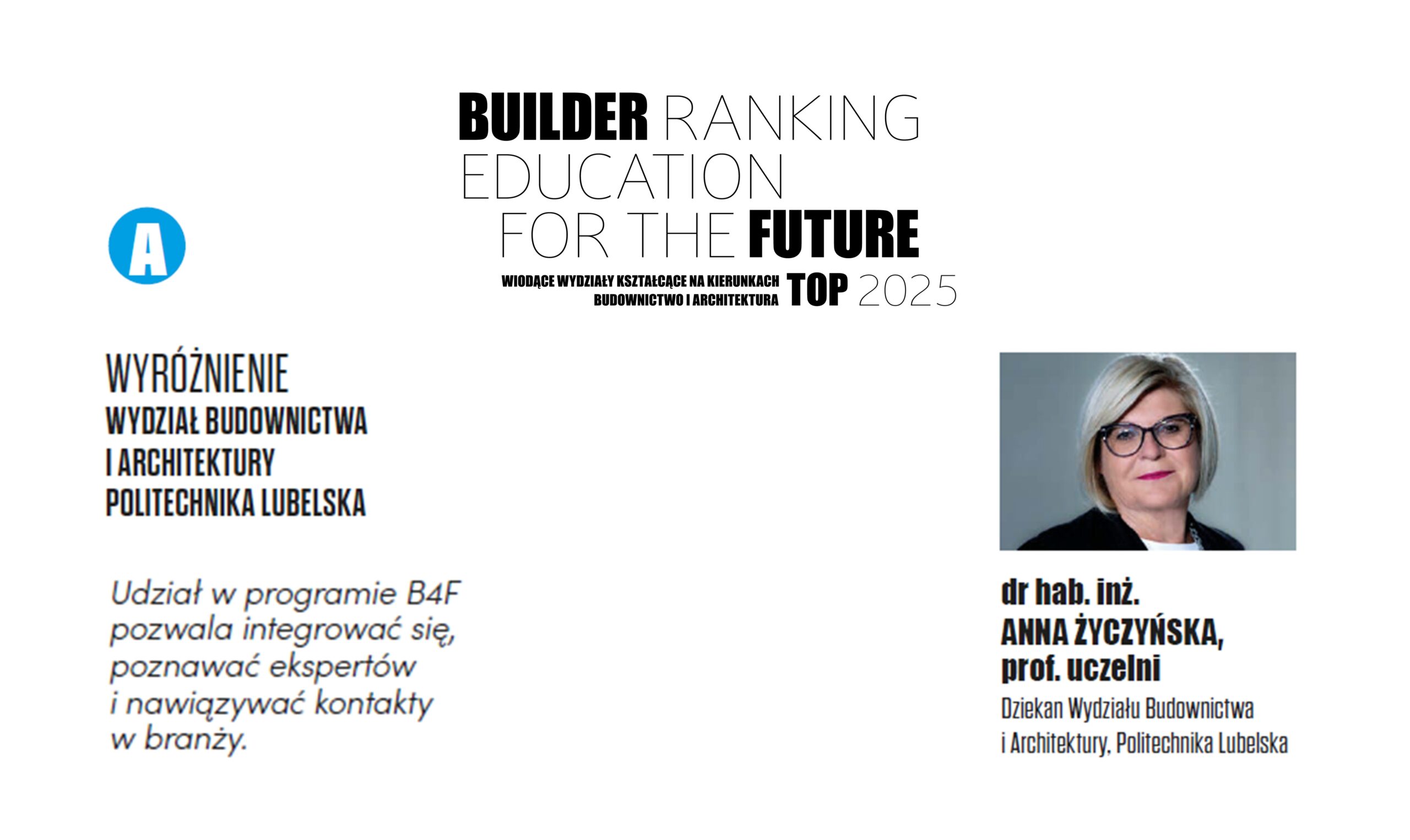 WYRÓŻNIENIE W RANKINGU WYDZIAŁÓW ARCHITEKTURY 2025 – POLITECHNIKA LUBELSKA