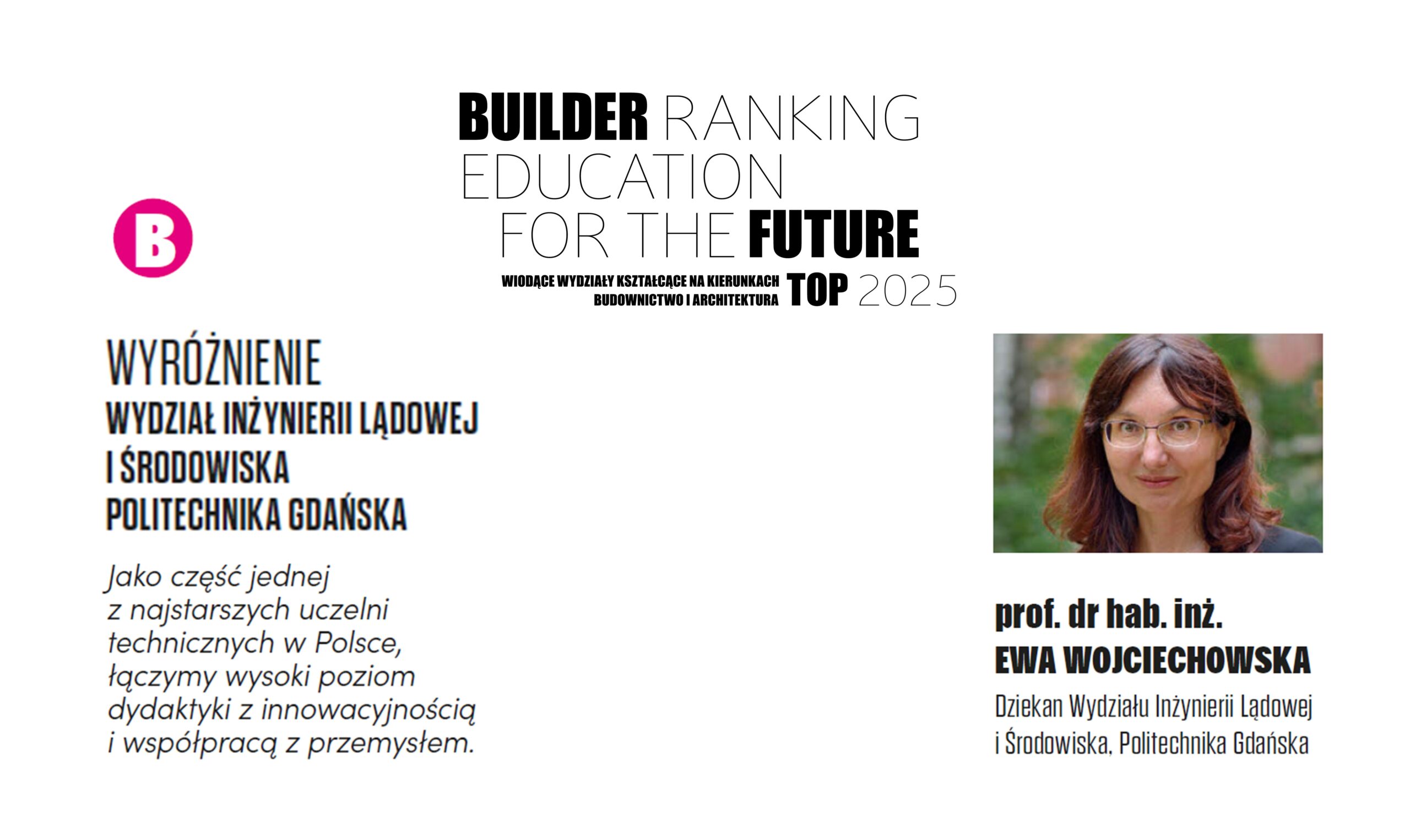 WYRÓŻNIENIE W RANKINGU WYDZIAŁÓW BUDOWNICTWA 2025 – POLITECHNIKA GDAŃSKA