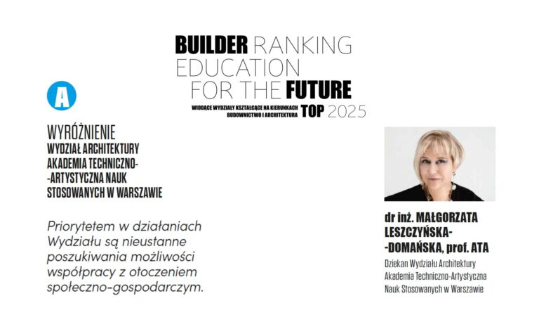 WYRÓŻNIENIE W RANKINGU WYDZIAŁÓW ARCHITEKTURY 2025 – AKADEMIA TECHNICZNO-ARTYSTYCZNA NAUK STOSOWANYCH W WARSZAWIE
