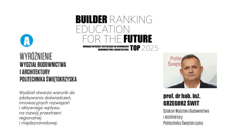 WYRÓŻNIENIE W RANKINGU WYDZIAŁÓW ARCHITEKTURY 2025 – POLITECHNIKA ŚWIĘTOKRZYSKA