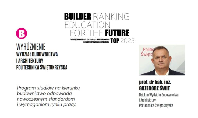 WYRÓŻNIENIE W RANKINGU WYDZIAŁÓW BUDOWNICTWA 2025 – POLITECHNIKA ŚWIĘTOKRZYSKA